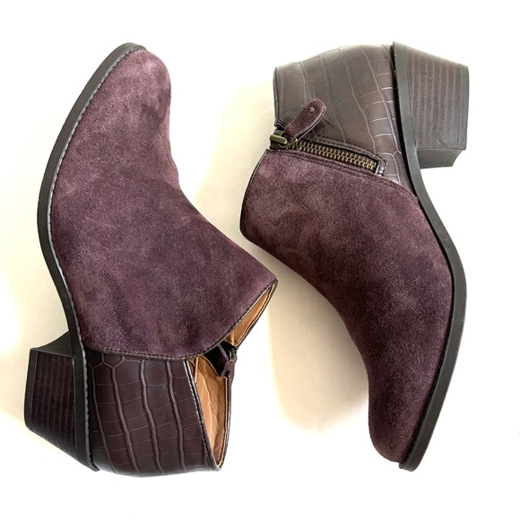 NWOT Vionic Marissa Suede Leather Side Zip Croco Embossed Chocolate Brown 8.5 - Picture 17 of 17